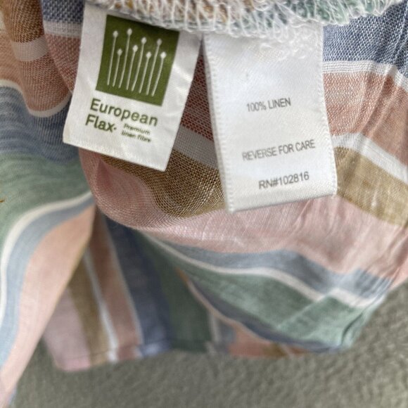Garnet Hill Top Womens 18  Pink Green Stripes Collared 100% Linen Button Up - Picture 6 of 11